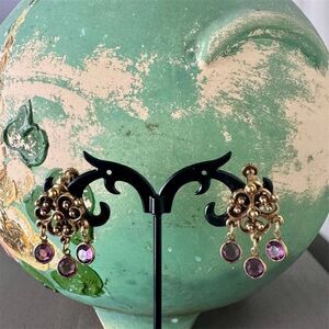 Vintage Gold Chandelier Earrings Amethyst  shade Dangles clips with screws
